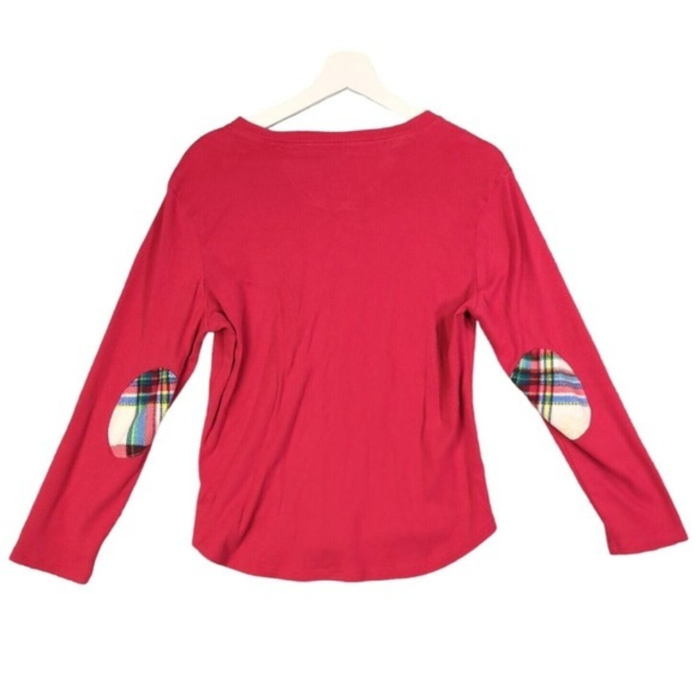 RALPH LAUREN LRL Henley Shirt Womens Size XL Plaid Elbow Patch Logo Preppy Luxe